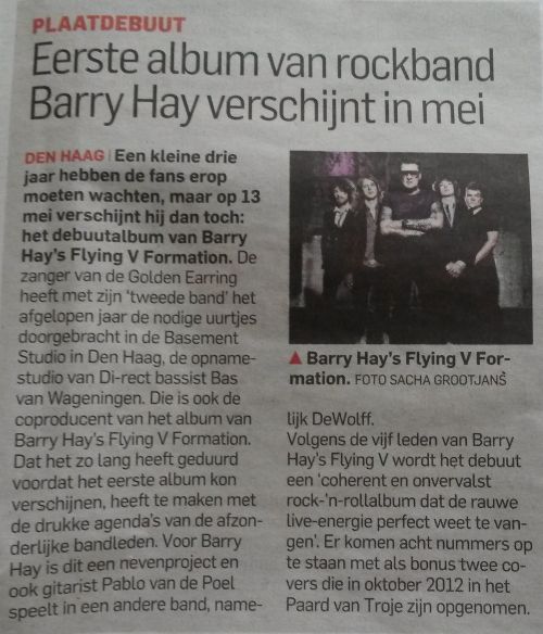 AD Newspaper March 19 2016 article Eerste album van rockband Barry Hay verschijnt in mei